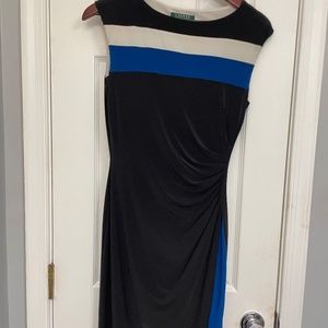 Ralph Lauren Blue Black Colorblock Ruched Sheath Dress   Size 4